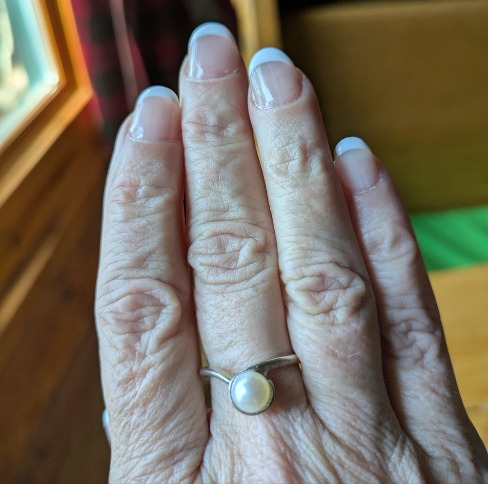 Silver Ring with Authentic Pearl Accent
